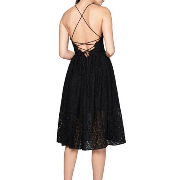 Fame and Partners Dark Romance Black Lace Midi Dress Strappy Semi Sheer size 4 - Picture 2 of 8